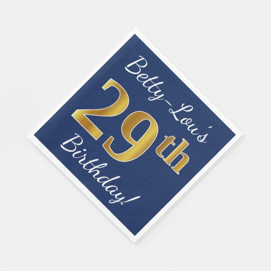 Blauw, Faux Gold 29e verjaardag + aangepaste naam Servet (Hoek)