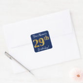 Blauw, Faux Gold 29e verjaardag + aangepaste naam Vierkante Sticker (Envelop)