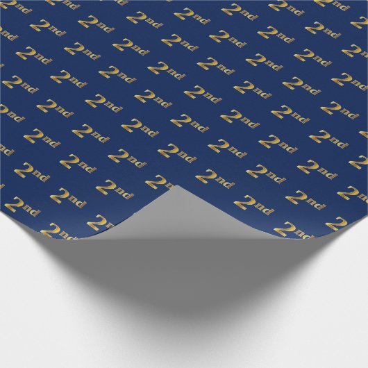 Blauw, Faux Gold 2e (tweede) Event Wrapping Paper Cadeaupapier (Hoek)