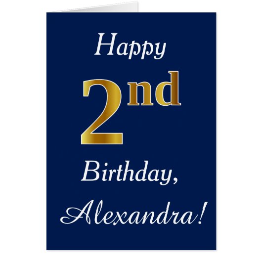 Blauw, Faux Gold 2e verjaardag + Eigen naam (Voorkant)