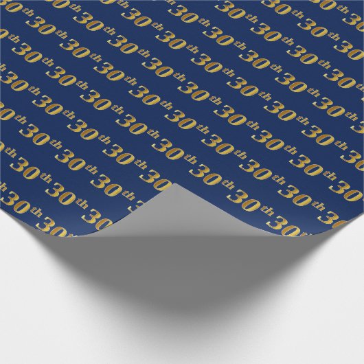 Blauw, Faux Gold 30ste (dertigste) Evenement Cadeaupapier (Hoek)