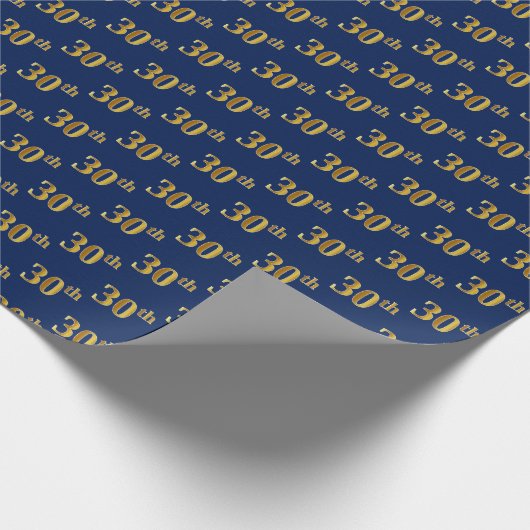 Blauw, Faux Gold 30ste (dertigste) Evenement Cadeaupapier (Hoek)