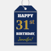 Blauw, Faux Gold 31st Birthday + Aangepaste naam Cadeaulabel (Voorkant)