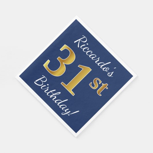 Blauw, Faux Gold 31st Birthday + Aangepaste naam Servet (Hoek)