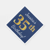 Blauw, Faux Gold 35th Birthday + Eigen naam Servetten (Hoek)