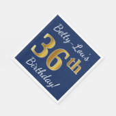 Blauw, Faux Gold 36th Birthday + Eigen naam Servet (Hoek)
