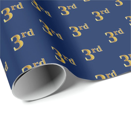 Blauw, Faux Gold 3de (derde) gebeurtenisomslagpapi Cadeaupapier (Rol Hoek)