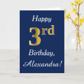 Blauw, Faux Gold 3de verjaardag + Aangepaste naam Kaart (Gele Bloem)