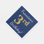 Blauw, Faux Gold 3de verjaardag + Aangepaste naam Servetten (Hoek)