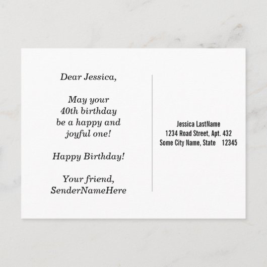 Blauw, Faux Gold 40th Birthday + Aangepaste naam Briefkaart (Achterkant)