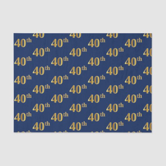 Blauw, Faux Gold 40th (veertigste) Event Tissue Pa Tissuepapier (Voorkant)