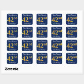 Blauw, Faux Gold 42e verjaardag + Aangepaste naam Vierkante Sticker (Vel)