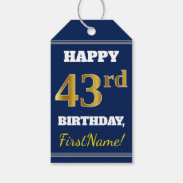 Blauw, Faux Gold 43e verjaardag + Aangepaste naam Cadeaulabel