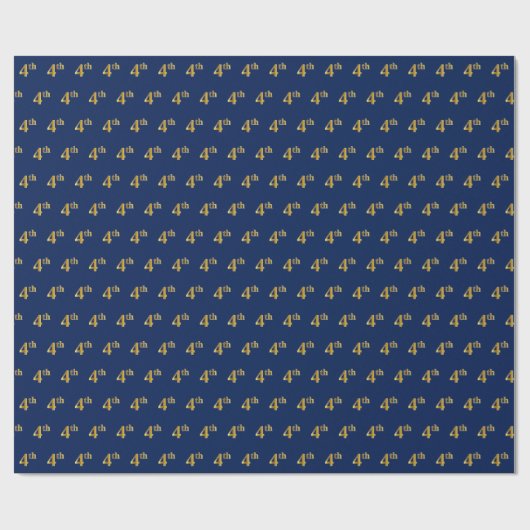 Blauw, Faux Gold 4de (vierde) Event Wrapping Paper Cadeaupapier (Vlak)