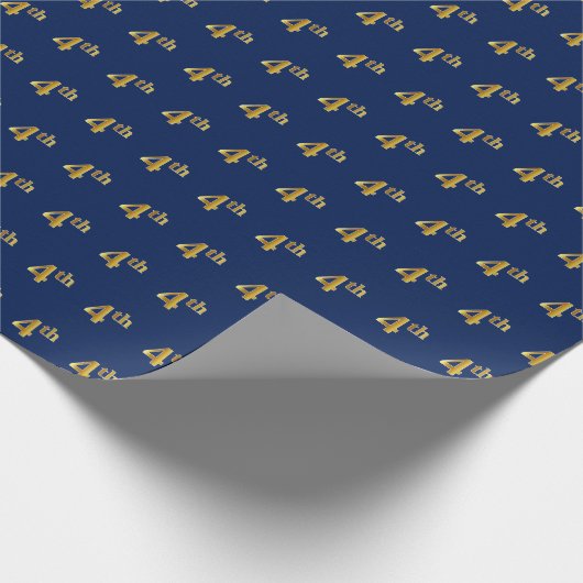 Blauw, Faux Gold 4de (vierde) Event Wrapping Paper Cadeaupapier (Hoek)
