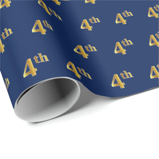 Blauw, Faux Gold 4de (vierde) Event Wrapping Paper Cadeaupapier (Rol Hoek)