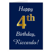 Blauw, Faux Gold 4th Birthday + aangepaste naam (Voorkant)