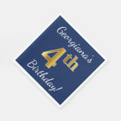 Blauw, Faux Gold 4th Birthday + aangepaste naam Servetten (Hoek)