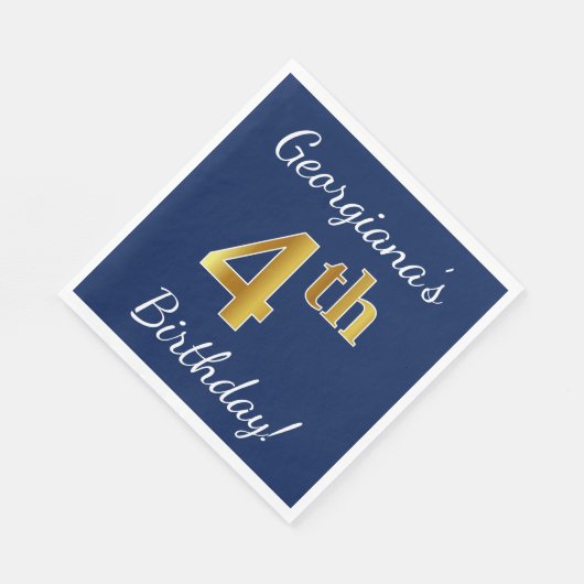 Blauw, Faux Gold 4th Birthday + aangepaste naam Servetten (Hoek)