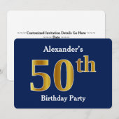 Blauw, Faux Gold 50ste verjaardagsfeestje + aangep Kaart (Voorkant / Achterkant)