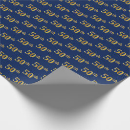 Blauw, Faux Gold 50ste (vijftigste) Evenement Cadeaupapier