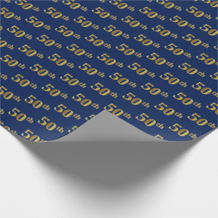 Blauw, Faux Gold 50ste (vijftigste) Evenement Cadeaupapier