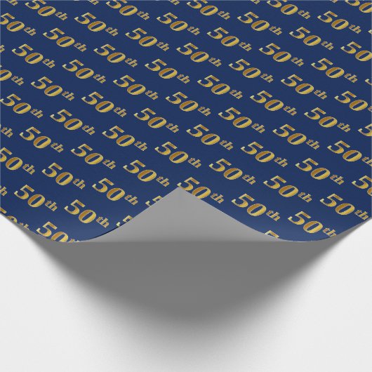 Blauw, Faux Gold 50ste (vijftigste) Evenement Cadeaupapier (Hoek)