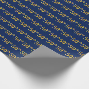 Blauw, Faux Gold 50ste (vijftigste) Evenement Cadeaupapier