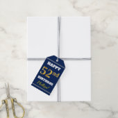 Blauw, Faux Gold 52e verjaardag + Aangepaste naam Cadeaulabel (Met Touw)