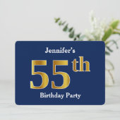 Blauw, Faux Gold 55e verjaardagsfeest + aangepaste Kaart (Staand voorkant)