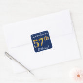 Blauw, Faux Gold 57e verjaardag + aangepaste naam Vierkante Sticker (Envelop)