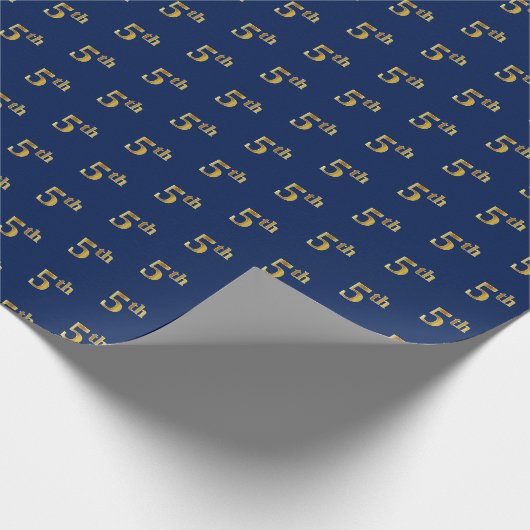 Blauw, Faux Gold 5th (vijfde) Event Wrapping Paper Cadeaupapier (Hoek)