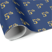 Blauw, Faux Gold 5th (vijfde) Event Wrapping Paper Cadeaupapier (Rol Hoek)