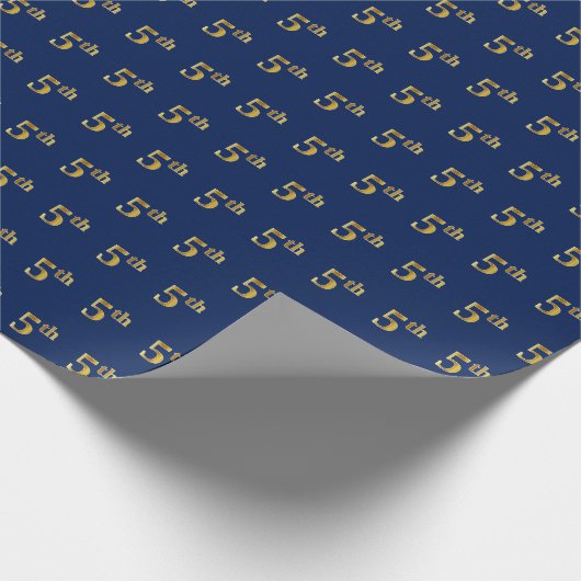 Blauw, Faux Gold 5th (vijfde) Event Wrapping Paper Cadeaupapier (Hoek)