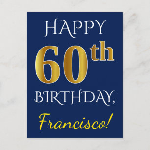 Blauw, Faux Gold 60ste verjaardag + aangepaste naa Briefkaart