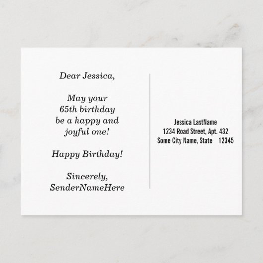 Blauw, Faux Gold 65e verjaardag + aangepaste naam Briefkaart (Achterkant)