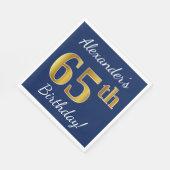 Blauw, Faux Gold 65e verjaardag + aangepaste naam Servet (Hoek)