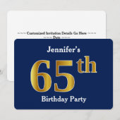 Blauw, Faux Gold 65e verjaardagsfeestje + aangepas Kaart (Voorkant / Achterkant)