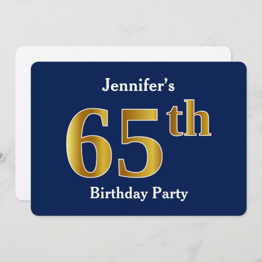 Blauw, Faux Gold 65e verjaardagsfeestje + aangepas Kaart (Voorkant / Achterkant)