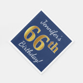 Blauw, Faux Gold 66th Birthday + Aangepaste naam Servet (Hoek)