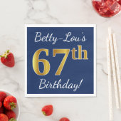 Blauw, Faux Gold 67th Birthday + Eigen naam Servet (Insitu)