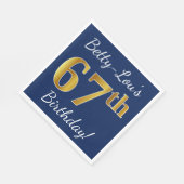 Blauw, Faux Gold 67th Birthday + Eigen naam Servet (Hoek)