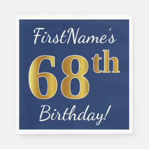 Blauw, Faux Gold 68th Birthday + Eigen naam Servetten
