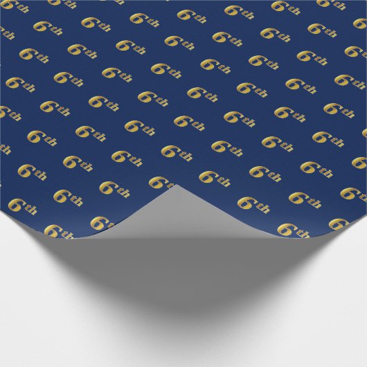 Blauw, Faux Gold 6e (zesde) Event Wrapping Paper Cadeaupapier (Hoek)