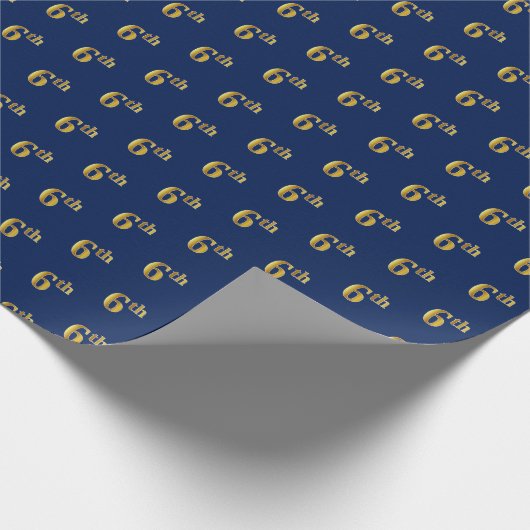Blauw, Faux Gold 6e (zesde) Event Wrapping Paper Cadeaupapier (Hoek)
