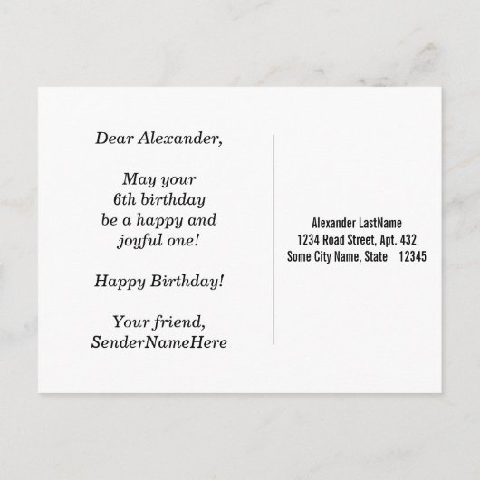 Blauw, Faux Gold 6th Birthday + Aangepaste naam Briefkaart (Achterkant)