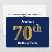 Blauw, Faux Gold 70e verjaardagsfeest + aangepaste Kaart (Voorkant / Achterkant)