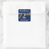 Blauw, Faux Gold 72e verjaardag + Aangepaste naam Vierkante Sticker (Tas)