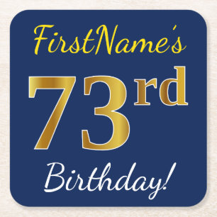 Blauw, Faux Gold 73rd Birthday + Aangepaste naam Kartonnen Onderzetters