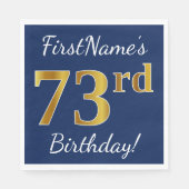 Blauw, Faux Gold 73rd Birthday + Aangepaste naam Servet (Voorkant)